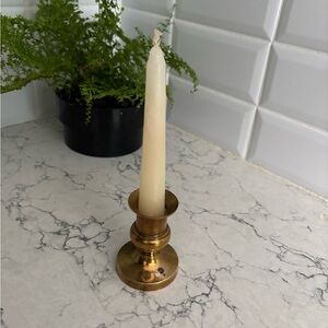 Source Unknown Brass Candle Holder with Cream Candle